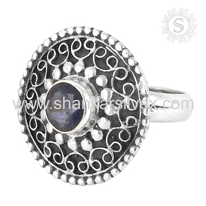 แหวน925อ็อกซิไดซ์เงินธรรมชาติแร่ไอโอไลท์เครื่องประดับสไตล์ชาติพันธุ์ - Product Image 5