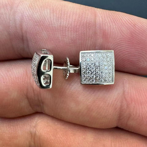 Women's White <b>Diamond</b> <b>Earrings</b> <b>Square</b> Dome Hip Hop Style 925 Silver Plated Stylish Stainless Steel Jewelry for Fashion & Gift - Product Image 1