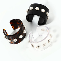Bracelet personnalisé pour femme en acrylique transparent, lucite, acétate de cellulose, résine, avec perle métallique, bracelet manchette en écaille de tortue