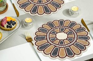 Handcrafted American Style <b>Round</b> Beaded <b>Placemats</b>/pads for Dining Table Wedding Christmas & Family Gatherings Made of Glass - Product Image 3
