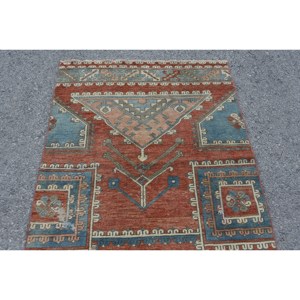 พรมขนแกะทำมือสีแดงสีน้ำเงินคลาสสิกขนาด3.2 x 8.6ft พื้นที่ขนาดใหญ่พรมสี่เหลี่ยมตุรกีพรมแอบสแตรกต์ขนาด10มม. สำหรับพรมห้องโถง - Product Image 5