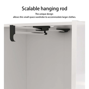 Armoire à 2 portes avec miroir, rangement avec tiroirs et étagères, armoire moderne blanche avec tringle à vêtements extensible et rangement - Product Image 5