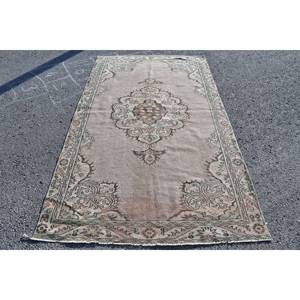 Tapis turc classique Vintage Beige marron 5.1x8.8 pieds laine faite à la main avec support en latex Rectangle Patchwork motif pour chevet - Product Image 1