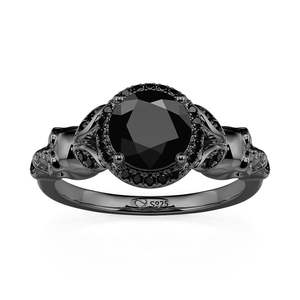 Jeulia Gothic Halo Black <b>Skull</b> <b>Ring</b> Sterling Silver Fashion Wedding Band - Product Image 2