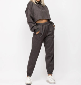 2025 logotipo personalizado de fábrica OEM Color liso de talla grande moda 100% algodón Crop Top chándal dos piezas mujeres Joggers pantalones conjunto - Product Image 4