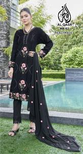 FAUSSE GEORGETTE LOURDE AVEC BELLE BRODERIE LOURDE SUR LE DEVANT ET LES MANCHES COSTUME SALWAR - Product Image 5