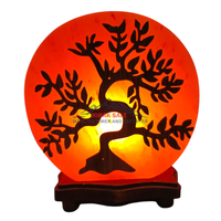 JOBAK Promotion Lampe de Nuit en Sel Rose de l'Himalaya 100% Naturel, Base en Bois Sculptée 3D, Amour Feng Shui, Écologique