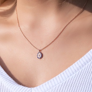 Larme goutte Zircon collier or Rose 925 argent Sterling bleu charme Lariat Design délicat bijoux cadeau pour les femmes - Product Image 3
