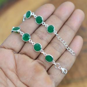 925 Sterling Silver Tennis <b>Bracelet</b> <b>Adjustable</b> Green Onyx Gemstone Spinner Handmade Birthstone Jewelry Gift for Her - Product Image 2