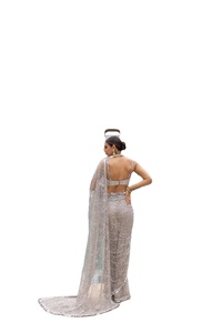 Tradicional nuevo color melocotón diseñador secuencia Georgette trabajo Saree para mujeres ropa de fiesta traje para ocasiones especiales - Product Image 2