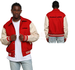 เสื้อแจ็กเก็ตสไตล์สตรีทเลตเตอร์แมนสไตล์วินเทจผ้ากำมะหยี่แขนเสื้อหนังเรียบมีโซ่ปักลายแกะสำหรับฤดูหนาวโลโก้ตามสั่ง OEM - Product Image 5