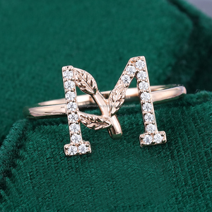 Sólido S925 plata chapado en oro rosa 'M' letra inicial anillo hecho a mano minimalista Z letras anillo Pave diamante joyería regalo de boda - Product Image 5