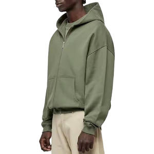 Streetwear personnalisé Sweat à capuche zippé Poids lourd 500 g/m² Sweats à capuche en coton Boxy Cropped Sweats à capuche et sweat-shirts pour hommes - Product Image 2