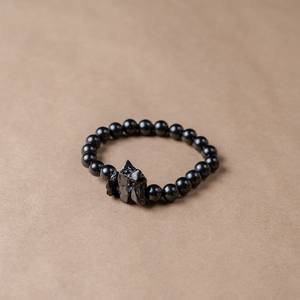 สร้อยข้อมือ shungite ลูกปัดขัด20ทรงกลม Ø 0.32ใน (8มม.) และ3 tumbled Elite shungite บนยางยืดขนาด16-17 - Product Image 3