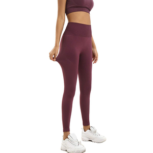 Purple 2 Piece Yoga Set High Waist Leggings Racerback <b>Crop</b> <b>Top</b> Seamless Full Length Solid Color Workout Activewear for Women - Product Image 4