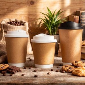 Gobelet écologique jetable à double paroi en papier kraft 90 mm, capacité 8-16 oz, logo personnalisé imprimé pour café, vin, boissons gazeuses - Product Image 4