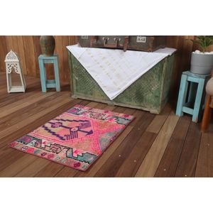 พรมวินเทจสไตล์ตุรกี ขนาดเล็ก 1.8x2.6 ฟุต (56x78 ซม.) พรมลายเรขาคณิตสีชมพู - Product Image 5