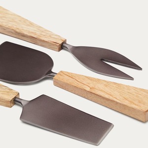 Ensemble de fromage de luxe en acier inoxydable avec manche en bois fait à la main Ensemble de fromage de haute qualité argent mat poli - Product Image 2