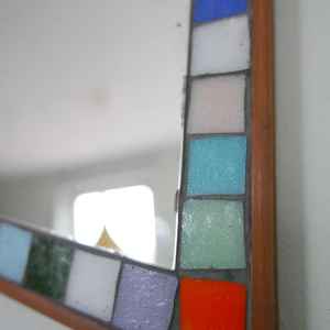 Vintage Asymmetrical Wall Hanging <b>Mirror</b> with Stone Mosaic Border - 1970s - Product Image 6