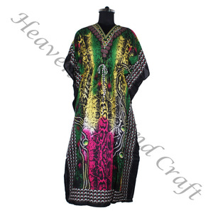 KFL009 Moda sin mangas de seda pura Kaftan largo de talla grande ropa de dormir para mujer - Product Image 2