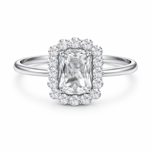 Wholesale Women's Romantic <b>Emerald</b> Cut Zircon Halo <b>Ring</b> Rhodium Plated Sterling <b>Silver</b> 925 Party Engagement Wedding Gift - Product Image 4