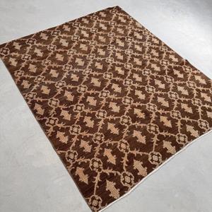 5.9x7 ft Vintage Turkish <b>Wool</b> Rug <b>Brown</b> Beige Patchwork Abstract Design with Latex Backing - Product Image 2
