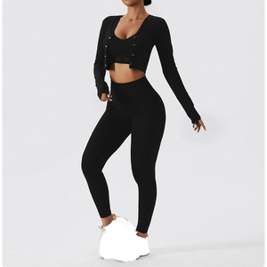 ชุดออกกำลังกายแบบไร้ตะเข็บสำหรับผู้หญิงชุดบราเลกกิ้งเอวสูงชุดออกกำลังกายแบบไร้ตะเข็บระบายอากาศได้ชุดโยคะสามชิ้นสำหรับเล่นกีฬา - Product Image 5