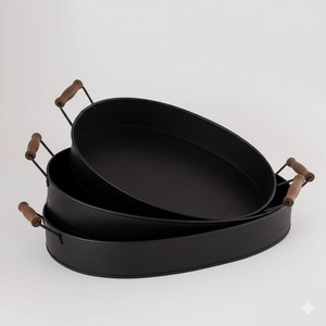 Juego de 2 Bandejas de Servicio Rectangulares de Metal Galvanizado Blanco con Asa para Hogar y Restaurante, para Servir Alimentos y Bebidas - Product Image 4