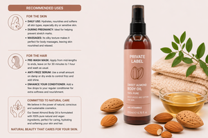 Aceite de Almendras Dulces de Marca Privada 200ml OEM |   Aceite Corporal de Almendras 100% Puro |   Cuidado Hidratante para Estrías |   Hecho en España, UE - Product Image 3