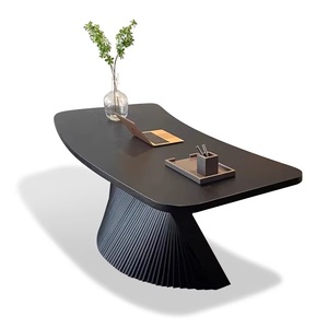 Curved Wooden Computer <b>Desk</b> Home Office Writing Table Minimalist Executive Workspace <b>Desk</b> For Apartment <b>Study</b> Room Commercial - Product Image 1