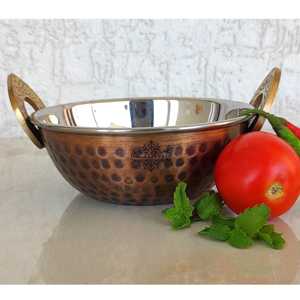 Indian Art Villa Kadhai Wok de Acero y Cobre de Tono Oscuro, Estilo Antiguo, con Diseño Martillado, Vajilla de Servir Inspirada en Ollas Holandesas - Product Image 1