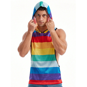 Custom Puff Print Fitted <b>Hoodie</b> <b>Sleeveless</b> T Shirts Wholesale Gym Bodybuilding Athletic 95% Mesh 5% Spandex Men Tank Top - Product Image 6
