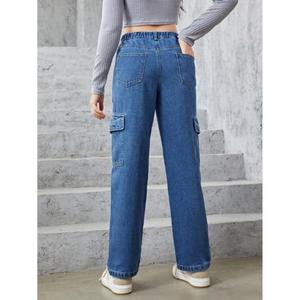 Jean cargo utilitaire femme Stone Blue Y2K taille haute extensible écologique durable de luxe multi-poches pour tenue urbaine décontractée – Plusieurs tailles - Product Image 2