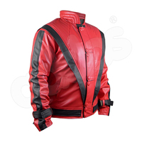 Jaket kulit merah-kulit imitasi, dua kantong samping, jaket kulit lapisan kualitas untuk pria dengan warna kustom
