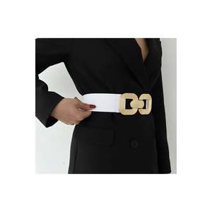 Women's <b>Elastic</b> <b>Belt</b> with Gold Buckle, Jacket <b>Belt</b>, Shirt <b>Belt</b>, Dress <b>Belt</b> - White - Product Image 2