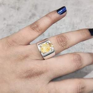 Bague pour femme en argent sterling 925, pierre précieuse citrine naturelle, pierre de naissance de novembre, large bande, petite bague, bijoux faits à la main - Product Image 3