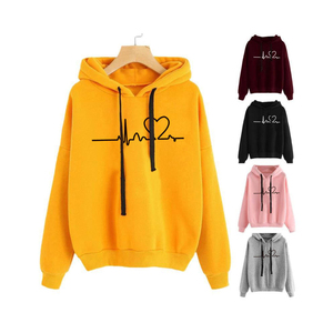 Venta al por mayor 2023 Tops de manga larga para mujer Invierno Nuevo Heartbeat Print Casual Sudadera con capucha - Product Image 1