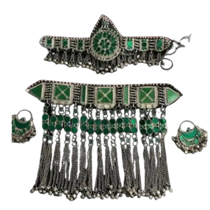 Ensemble de bijoux pour femmes tribales afghanes Kuchi antiques 2025, fait à la main, style afghan, tendance, boucles d'oreilles de mariage, collier, turquoise - Product Image 4