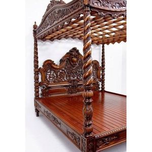 European Baroque Style Solid Mahogany Wood Hand Carved <b>Bed</b> with <b>Canopy</b> - Product Image 3