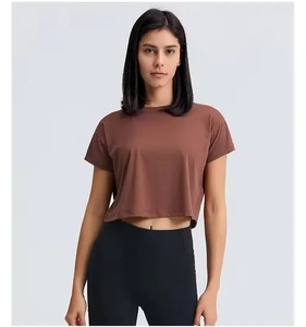 Top corto de nuevo estilo, camiseta de manga corta para mujer, camiseta elástica básica lisa, camiseta sin mangas corta para mujer - Product Image 1