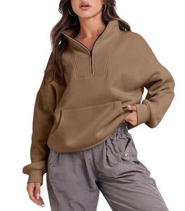 Sudaderas de invierno con media cremallera y logotipo personalizado de alta calidad para mujer, diseño forrado de algodón 100%, antibolitas - Product Image 1