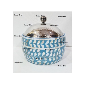 Handmade Wood And MOP Food Serving Hot Pot <b>With</b> Steel Hammered <b>Lid</b> Deluxe Quality Food <b>Casserole</b> <b>Dish</b> For Restaurant - Product Image 1