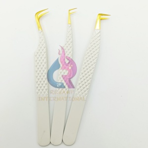 Mango de agarre de diamante con punta dorada de Color amarillo, pinzas de 90 grados para Mega pestañas, pinzas de acero inoxidable de 45 grados para aislamiento - Product Image 4