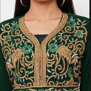 Abaya de lujo de moda islámica de Dubái con caftán musulmán con cuentas dispersas para mujer, Vestido de manga larga para fiesta de noche - Product Image 3