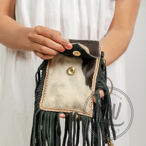 LW 2024 Bohemian Vintage Multi-Color Leather Sling Bag Women Handcrafted Véritable Hair Leather Single Strap Portable Cotton - Product Image 6