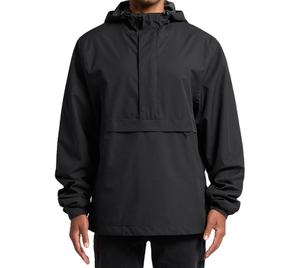 Nouvelle veste coupe-vent à capuche en nylon froissé tout noir de haute qualité, veste d'extérieur à demi-zip avec empiècements - Product Image 1