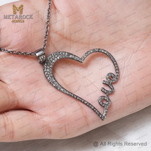 จี้หัวใจเงิน925ออกซิไดซ์จี้เพชรรูปกุหลาบตัดจี้ความรักสร้อยคอโซ่เงินรูปดาวคุณภาพสูงดีไซน์ใหม่ - Product Image 2