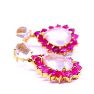 Vêtements de mariage argent sterling 925 plaqué or quartz rose rubis pierres précieuses charme classique élégant boucles d'oreilles goutte - Product Image 3