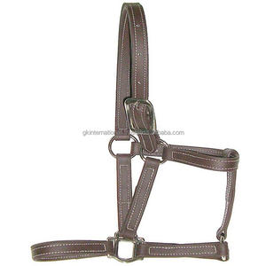 Made in India Wholesale Supply <b>Horse</b> Saddle Products Brown Genuine Leather <b>Horse</b> Halter with Adjustable <b>Brass</b> Buckle and Rings - Product Image 2