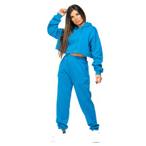 Women's Crop <b>Top</b> Sweatsuits Screen Printed Hoodie With Comfortable Trouser <b>Sweat</b> Tracksuits for Adult With Customized Designs - Product Image 5